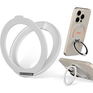 COOLQO Upgraded Magnetic Phone Ring Holder Stand, Super Magnet Cell Phone Grip Finger Kickstand Compatible with MagSafe Mag Safe Accessory for iPhone All Smartphones (1-Silver)