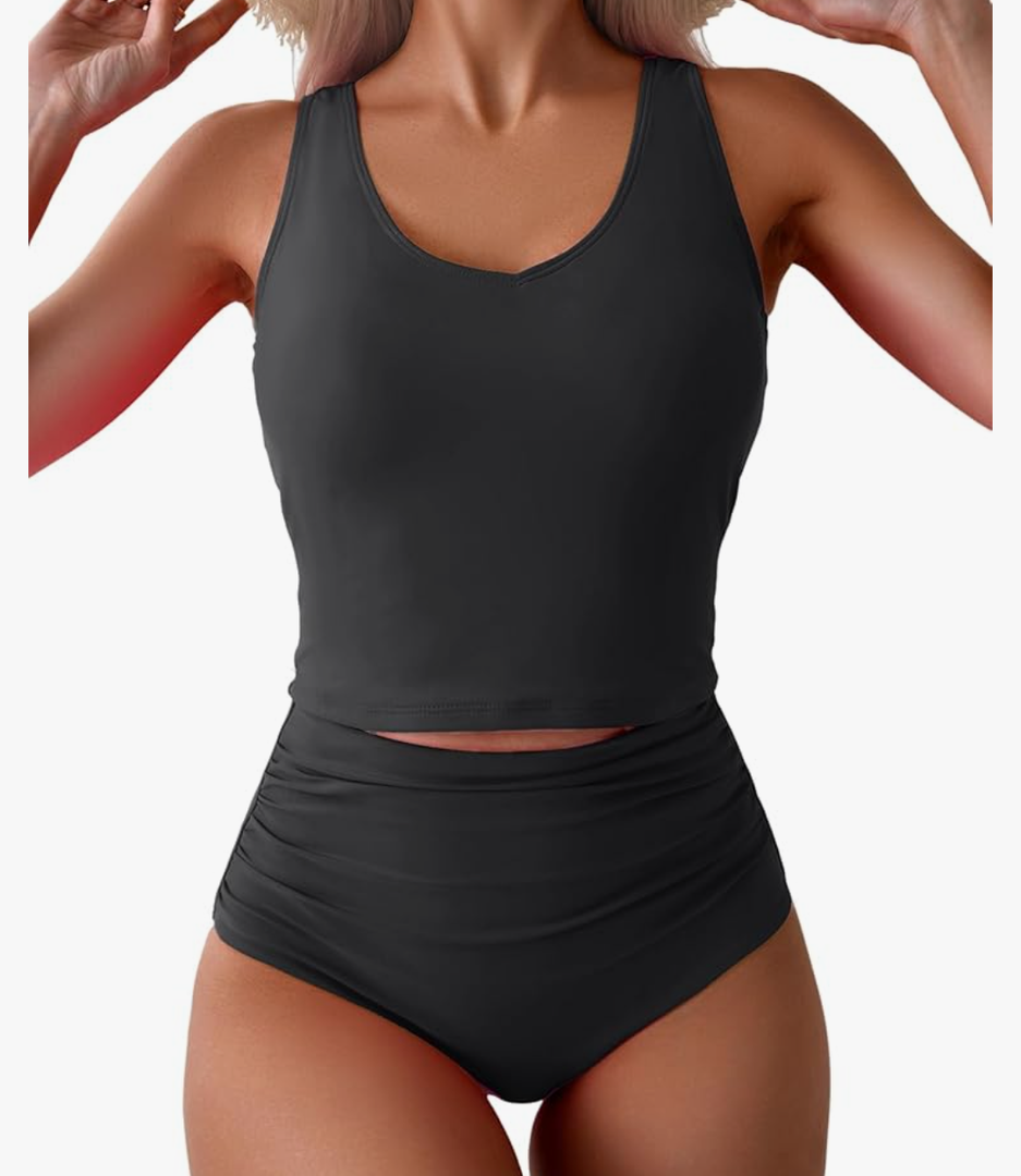 Eomenie Two Piece Tankini Swimsuits for Women Tummy Control Bathing Suits Cutout Back Swim Tank Top with High Waisted Bottom Large