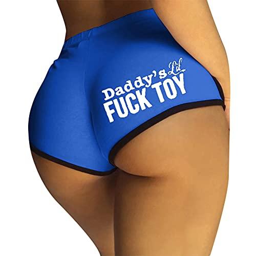 Womens Yoga Booty Shorts Sexy Printed Dance Sport Workout Hot Pants Plus Size Lounge Wear Briefs Blue 2XL