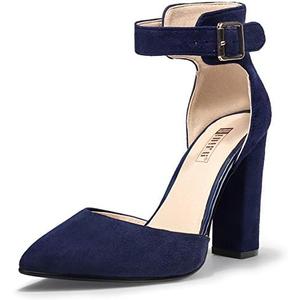 IDIFU Women's IN4 Pedazo High Block Heels Pumps Pointed Closed Toe Ankle Strap Dress Wedding Shoes 9,5