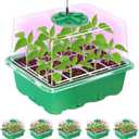 Bonviee 5 Packs Seed Starter Tray with Plant Light, Elevated Seedling Starter Trays Kits with Adjustable Humidity Domes and Clear Cell Tray, 12 Full Spectrum led lamp Beads for Plants Indoor-Green