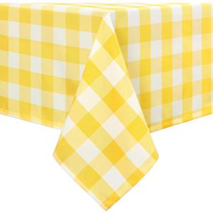 Hiasan 60 x 120 Inch Checkered Tablecloth Rectangle - Waterproof & Wrinkle Resistant Gingham Spring Table Cloth for Outdoor Picnic, Kitchen and Holiday Dinner, Yellow and White