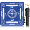 Mahjong Mat for Table, Non-Slip Noise Reduction Mahjong Table Cove 32.4×32.4 Inch Portable Gaming Mat for Poker/Cards/Board Games/Tile Games, Mahjong Tablecloth with Carrying Bag (Blue)