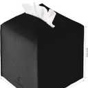 Tissue Box Cover, Jeethemy Square PU Leather Tissue Box Holder, Modern Tissue Case Facial Paper Organizer Dispenser5X5X5'',Double Black
