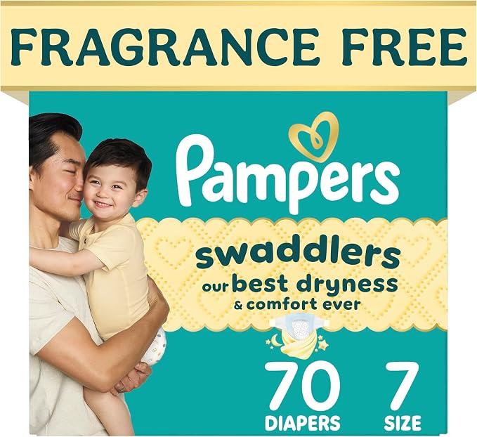 Swaddlers Diapers, Size 7 (26-50 lbs), 70 Count, Fragrance Free, Hypoallergenic, Absorbent, Pediatrician Recommended, Skin Safe