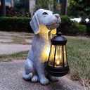 Solar Dog Outdoor Garden Statue with LED Light,Dog Solar Lights Lantern Outside Decorations for Yard, Lawn Decor Statue for Patio, Balcony, Yard Ornament,Unique Dog Gifts for Mom