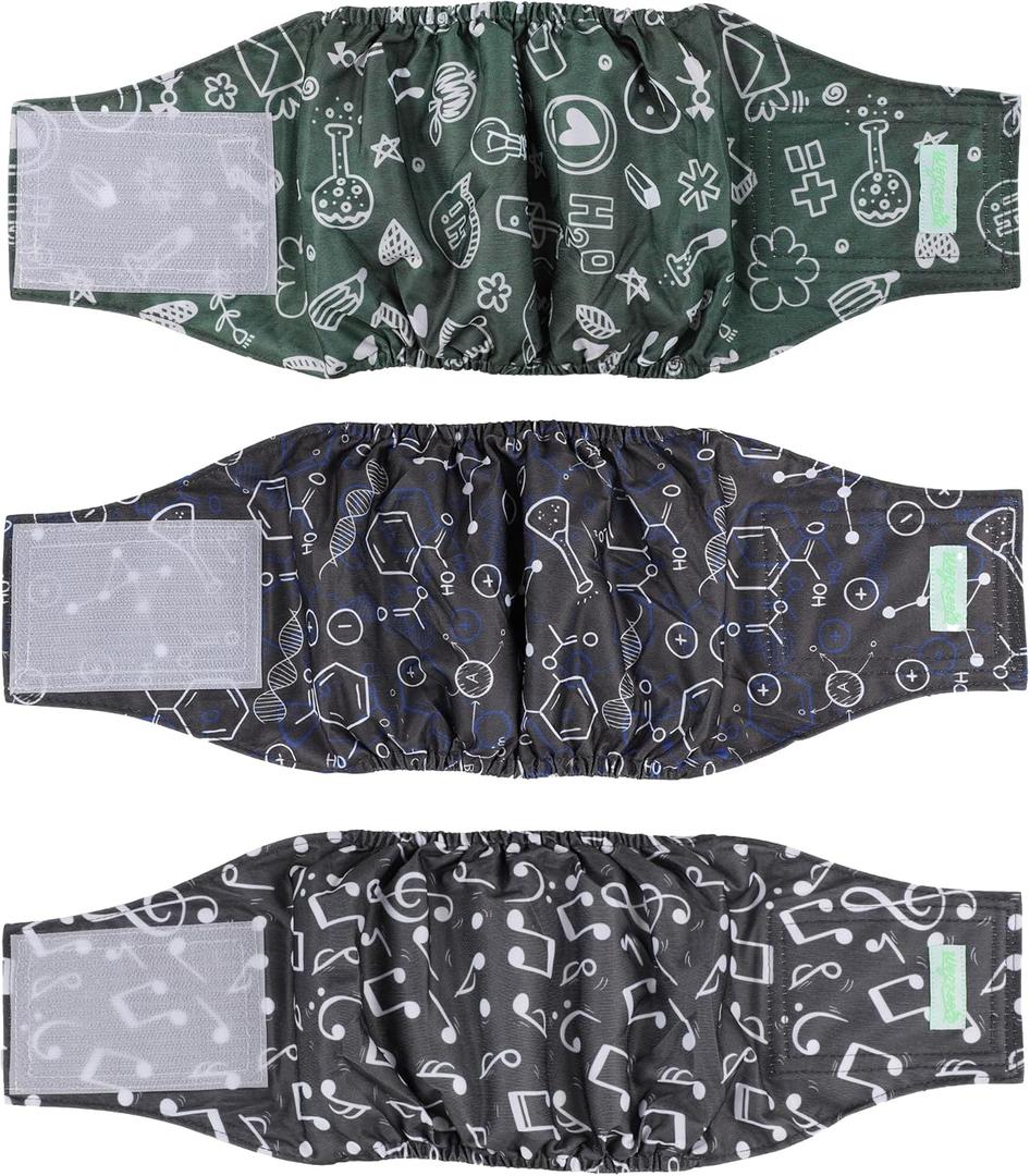 wegreeco Washable Male Dog Belly Band (Stylish Pattern)- Pack of 3 - Washable Male Dog Belly Wrap, Dog Diapers Male (Cool Design, Small) (Small (11" to 14"))