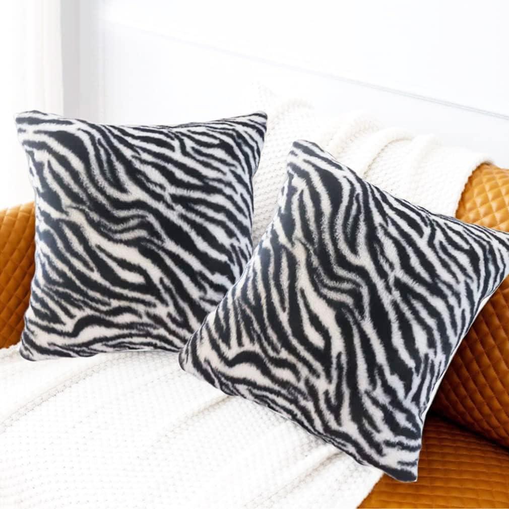 Black White Square Pillow Cover Soft Fluffy Fuzzy Faux Fur Zebra Stripe Throw Pillows Modern Decorative Accent Cushion Covers Pillowcase for Couch Sofa Living Room Bedroom, 20x20