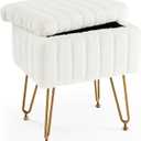 Sweetcrispy Vanity Stool Chair with Storage, Ottoman Faux Fur Soft Padded Makeup Footstools Seat with 4 Metal Legs Anti-Slip Adjustable Feet Modern Cute Small Footrest for Home Entryway Bedroom White
