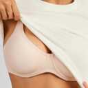 Unlined Bras for Women Balconette Bra Underwire No Padding Smooth Scoop Neck (Pink)