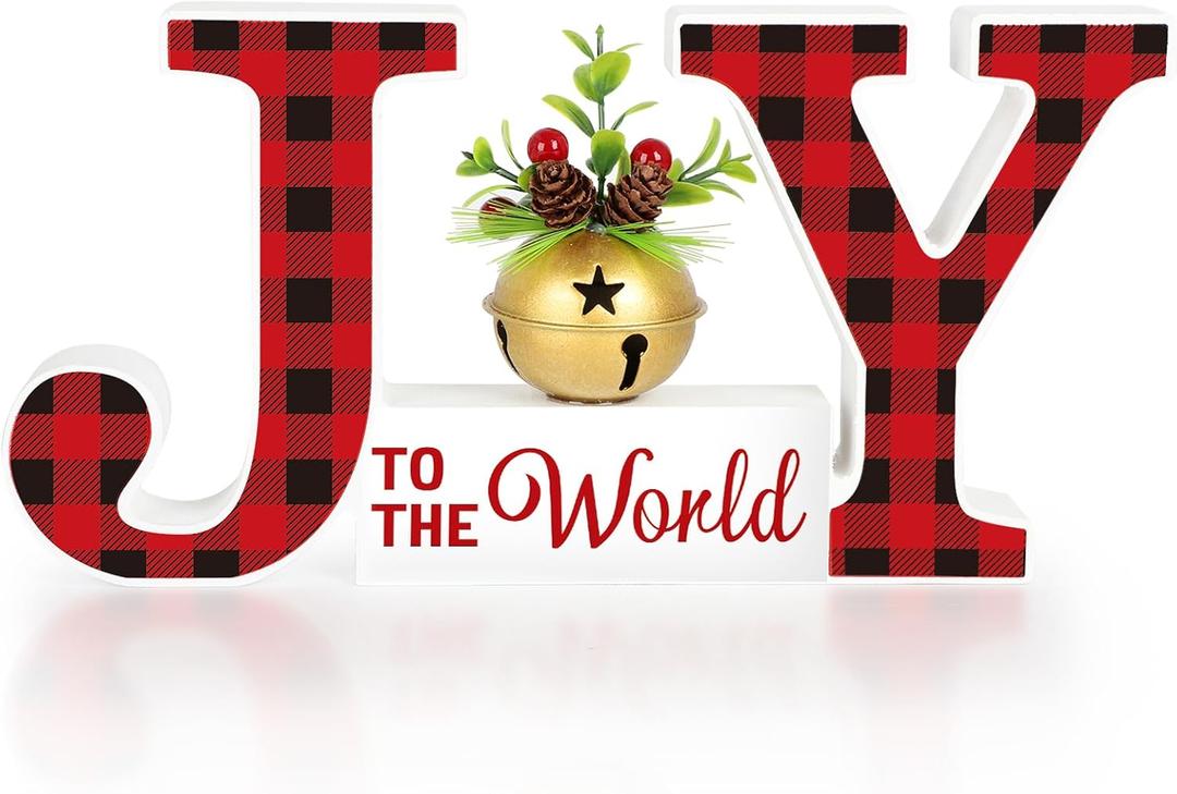 Christmas Table Decorations Indoor Xmas Wooden Joy Tabletop Merry Christmas Centerpieces for Tables Wood Sign Decor Tiered Tray Office Desk Shelf Outdoor Holiday Home Party Mantel Gift Winter Rustic (Large)