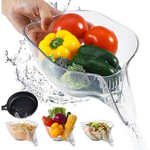 Multi-Functional Drain Basket with Spout,2025 Upgraded High Temperature Resistant Kitchen Essentials Drainage Basket Funnel,Removable Plastic Food Basket For Food Vegetables Fruits 3pcs
