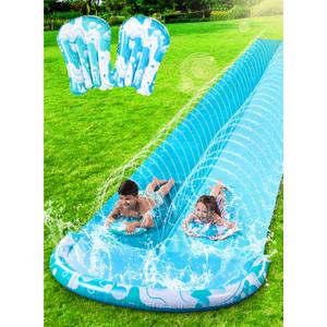 JOYIN 22.5FT Water Slide and 2 Inflatable Boards, Extra Long Heavy Duty Double Lawn Waterslide with Sprinkler for Kids Adults Backyard Summer Water Toy Outdoor Fun, Blue, Light Blue