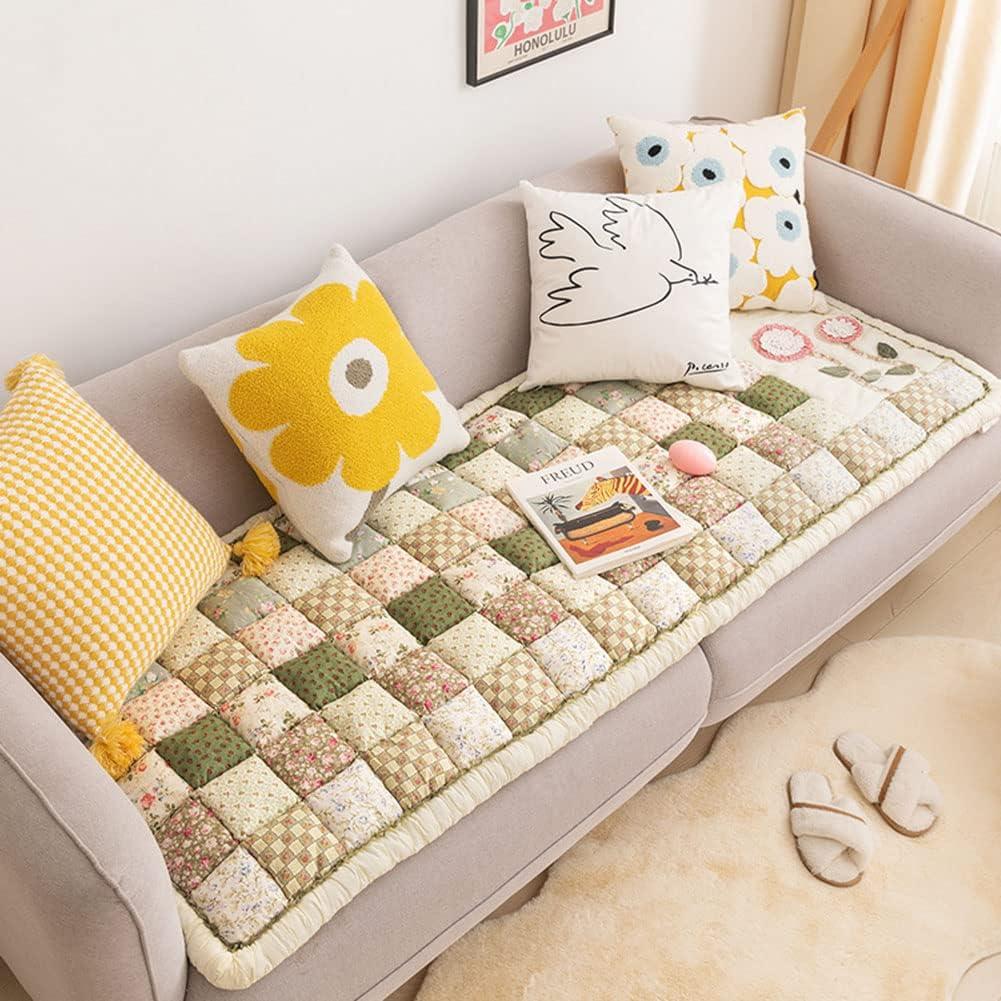 vctops Bohemian Patchwork Sofa Cover Cotton Quilted Couch Cover Floor Mat Floral Print Sectional Couch Cover Non-Slip Soft Sofa Slipcover Furniture Protector for Kids, Dogs, Cats (Green,28"x82") vctops Bohemian Patchwork Sofa Cover Cotton Quilted Couch Cover Floor Mat Floral Print Sectional Couch Cover Non-Slip Soft Sofa Slipcover Furniture Protector for Kids, Dogs, Cats (Green,28"x82")