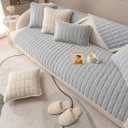 vctops Velvet Plush Plaid Quilted Sofa Cover Super Soft Non Slip Sectional Couch Cover Farmhouse Fluffy Fuzzy Sofa Slipcover Furniture Protector for Dogs Cats Pet (Grey, 36"x47")