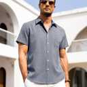 Alimens & Gentle Mens Linen Shirts Short Sleeve Button Down Shirts Wrinkle Free Casual Vacation Beach Summer Tops (Blue, S)