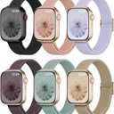 6 Pack Thin Stretchy Braided Compatible with Apple Watch Band 38mm 40mm 41mm 42mm 44mm 45mm 46mm 49mm Women Men, Solo Loop Nylon Slim Strap for iWatch Bands Series 11 10 SE 9 8 7 6 5 4 Ultra 3 2 1