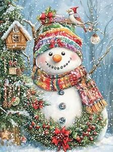 Milila Diamond Art Kits for Adults Full Drill Round Diamond Painting Kits for Beginners Craft Kits for Home Wall Decor Gifts 11.8x15.7inch(Snowman-C)