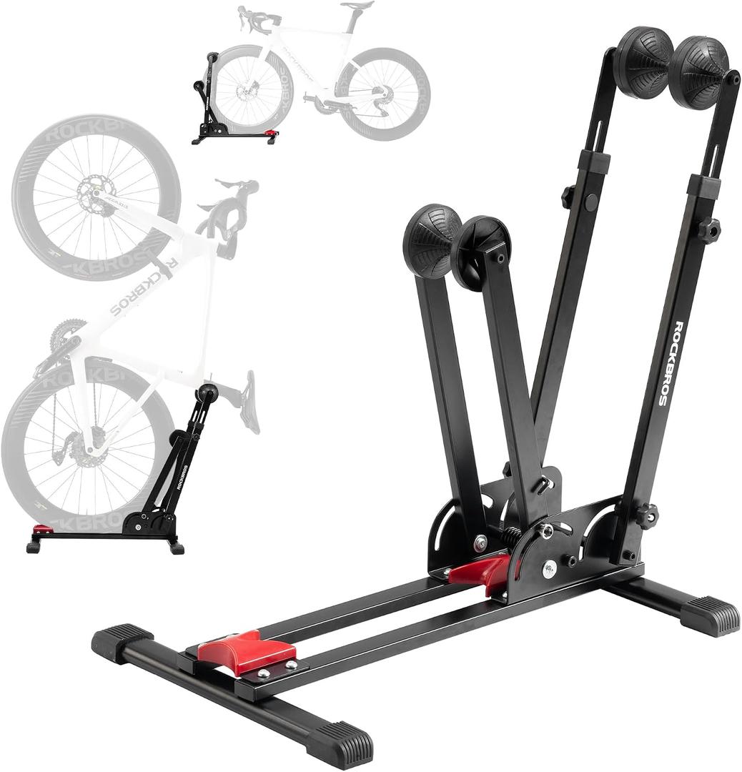 ROCKBROS Bike Stand 2-in-1 Vertical & Horizontal Bike Stand Floor Foldable Adjustable Bike Parking Rack for 24" -27.5" Mountain Road Bike Indoor Storage Garage