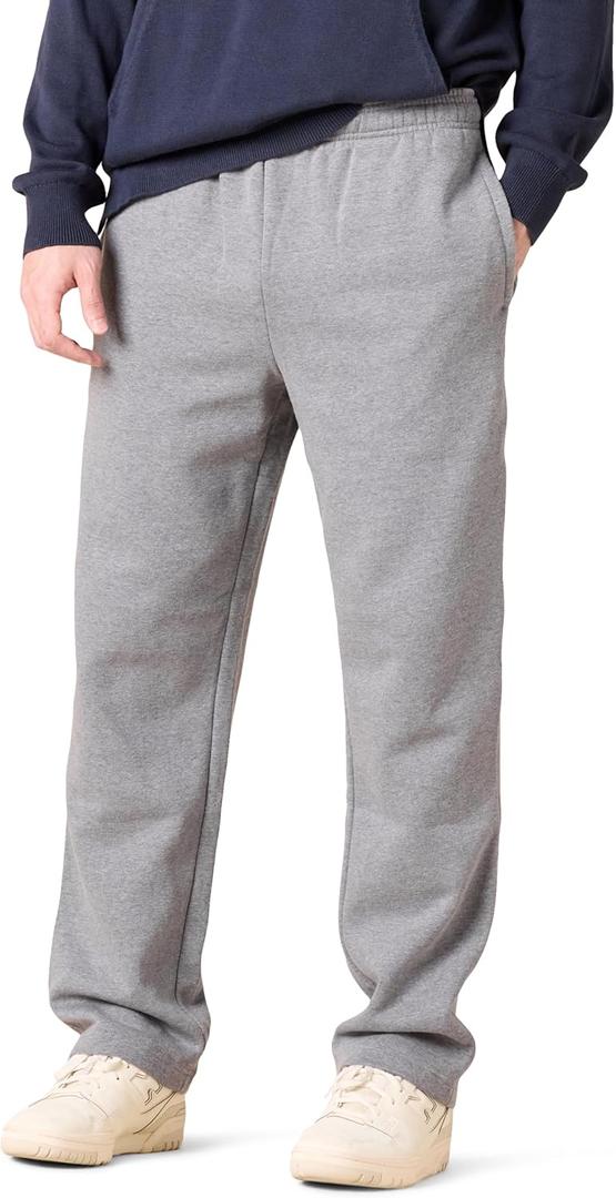Amazon Essentials Men's Fleece Open Bottom Sweatpant (Large, Light Grey Heather)