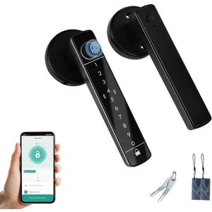 Fingerprint Door Lock Biometric Door Lock with Keypad & Keyless Entry - Smart Door Knob Handle for Bedroom/Home/Hotel/Office/Apartment - Supports APP/IC Card/Fingerprint/Key/Passcode Unlocking (Black1)