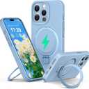 Liquid Silicone Case for iPhone 15 pro MAX with Magnetic Ring Stand, Upgraded Camera Lens Protection, Mil-Grade Drop Shockproof, Anti-Scratch Microfiber Lining Silicone Case (Azure Blue)