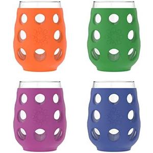 Lifefactory Glass with Protective Silicone Sleeve, 2 count (Pack of 1), Orange, Cobalt, Grass Green and Huckleberry
