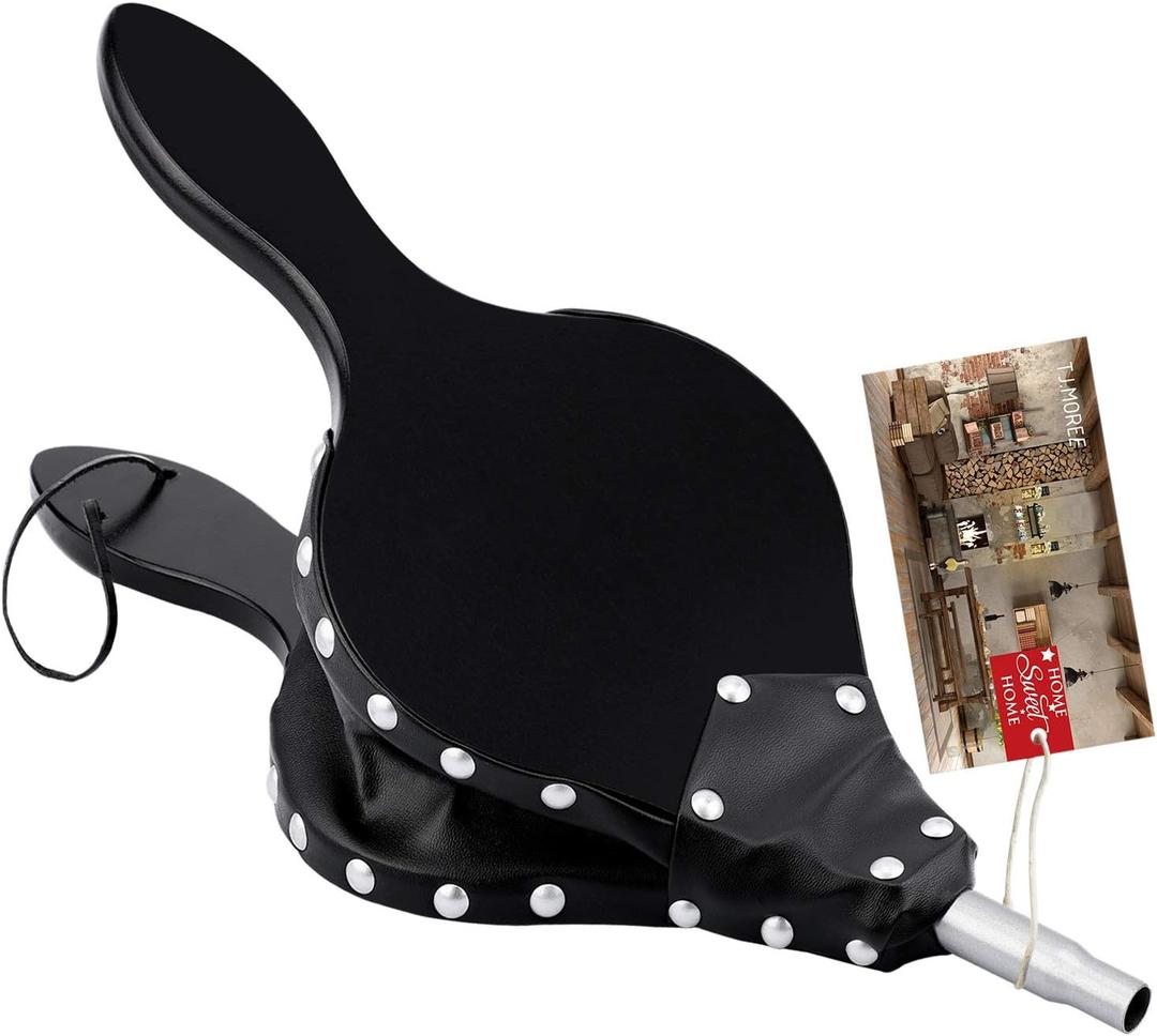 TJ.MOREE Fireplace Bellows Indoor 16"x 6.5" Wood Fire Blower with Hanging Strap, Metal Nozzle, Great Tool for Fireplace, Fire Pit, Wood Stove, BBQ, Outdoor Camping - Black