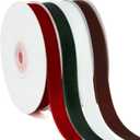 YANGTE 4 Colors Christmas Ribbon Set, 5/8" x 40Yard Premium Velvet Ribbon for Gift Wrapping, Christmas Tree Ornaments Handmade Crafts Bow MakingRed,Green,White,Brown