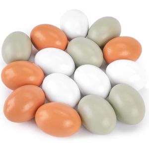 POPLAY 15PCS Wooden Fake Eggs, 3 Colors Wooden Chicken Faux Eggs for DIY Crafts Egg Painting Chicken Nest