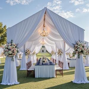 PartyVillage 40ftx20ft White Ceiling Curtain for Wedding Parties – 8 Panels Wrinkle-Free 20 FT Long Tent Draping Curtains for Wedding, Birthday & Theme Parties, 20ft Height with Rod Pocket