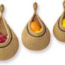 Hanging Storage Basket - 3 Pcs Hanging Fruit Baskets for Kitchen Boho Woven Wall Baskets for Restaurant Wall Home Organizing Fruits Vegetable Potato Kitchen Storage(Brown)