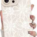 MZELQ for iPhone 16 Pro Case, Silicone Floral Flowers Sunflowers Cute Pattern, Camera Protection Soft Slim Phone Cover for Girls Women -White