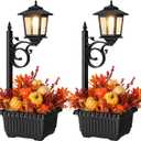 2 Pack 2-in-1 Outdoor Flower Pots, Solar Post Lamps Waterproof, Solar Lamp Post Lights, Wall Mount or Freestanding, Outdoor Decorative Lamp for Garden, Patio, Front Porch, Back Door, Warm White