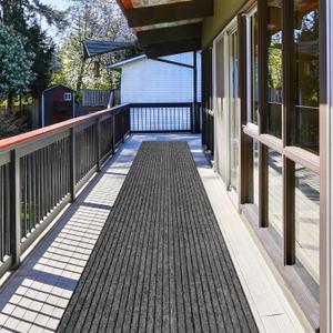 Runner Rug 2 ft x 6 ft Indoor/Outdoor Low Profile, Hallway, Kitchen, Patio, Deck Area, RV, Entryway, Garage, with Non-Slip Rubber Backing, Gray with Black Stripe, Custom