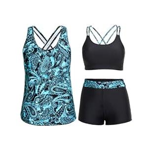 Holipick PGY85 3 Piece Tankini Swimsuits for Women Tummy Control Bathing Suits Swim Tank Top with Bra Boy Shorts Teen Swimwear L