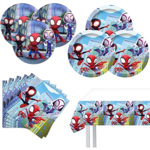 Spidey Birthday Decorations, 20 Plates, 20 Napkins and 1 Tablecover for Spidey Birthday Party Supplies, Spidey Theme Party Decorations