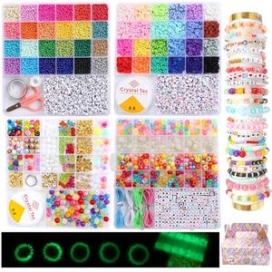nikkiGuo 6380 PCS Jewelry Making Kit – 24 Colors Seed Beads, 24 Colors Clay, UV Color Changing & Glow Pony, Letter, Mixed Charms, Tools,Gift Box for DIY Bracelets