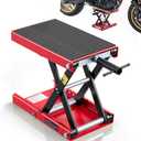 VEVOR Motorcycle Lift, 1100 lbs Motorcycle Scissor Lift Jack with Wide Deck & Lock Pin, 3.74"-13.38" Center Hoist Crank Stand, Steel Scissor Jack for Street Bikes, Cruiser Bikes, Touring, Red/Black