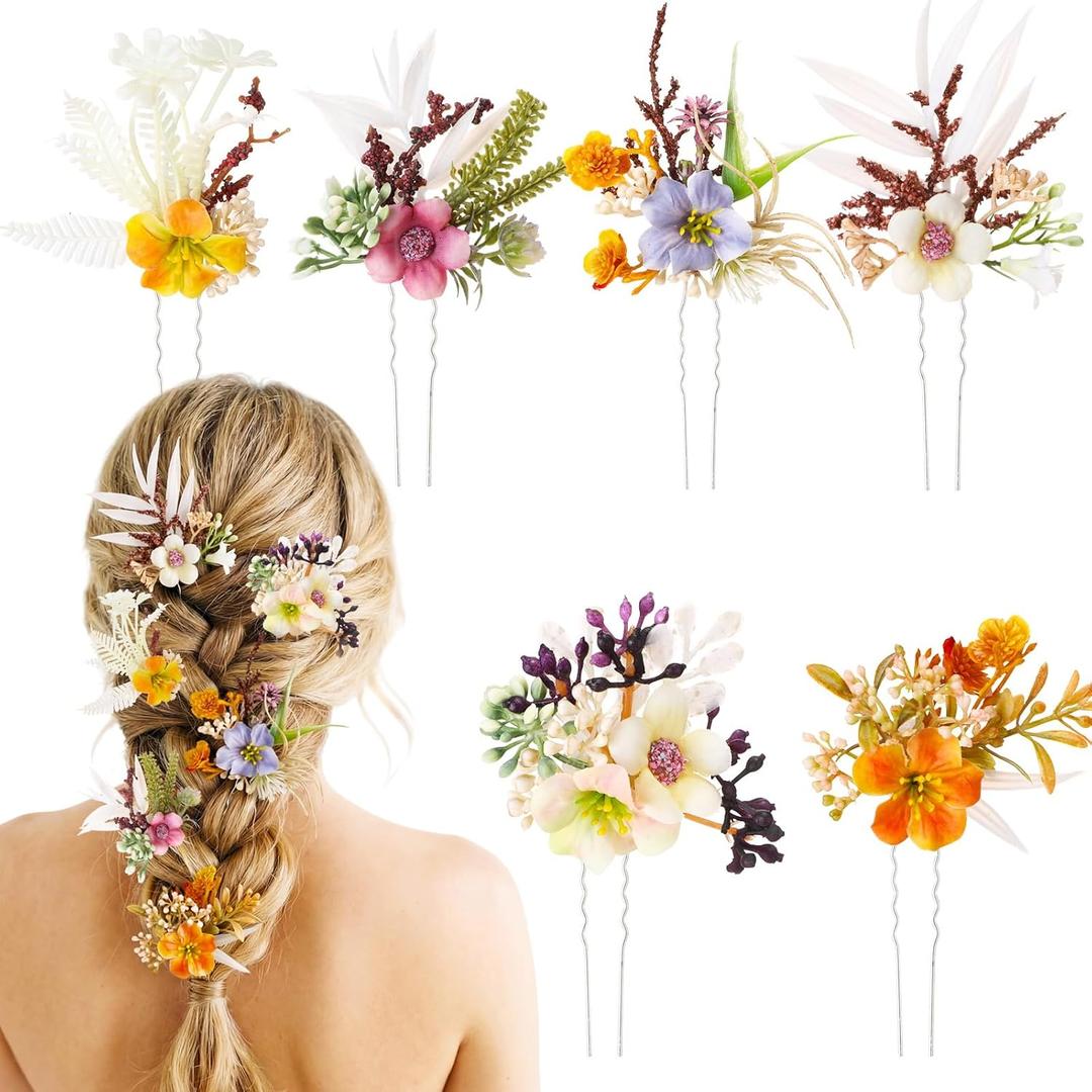 6 Pcs Flower Hair Clip, Boho Bride Floral Hair Pin Wedding Flower Accessories for Women International Women's Day Mother's Gifts Flamenco Dancer Bridal Wedding Party Supplies Decor