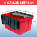 Akro-Mils KeepBox 12 Gallon Storage Container, Nesting and Stackable Plastic Storage Box with Lid Attached, Organizer Tote for Garages, Closets, and Moving, 21-1/2" x 15" x 12-1/2", Red/Green