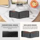 MEETION New Ergonomic Bluetooth Foldable Keyboard, Split Compact Portable Wireless Keyboard for Business Travel, Rechargeable Folding Keyboard for Tablet PC Smartphone iOS Android Windows Mac Black