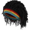 Knit Jamaican Hat with Black Dreadlock Hair for Men & Women Cosplay Costume Rasta Hat with Black Dreads for Men+Wig Cap