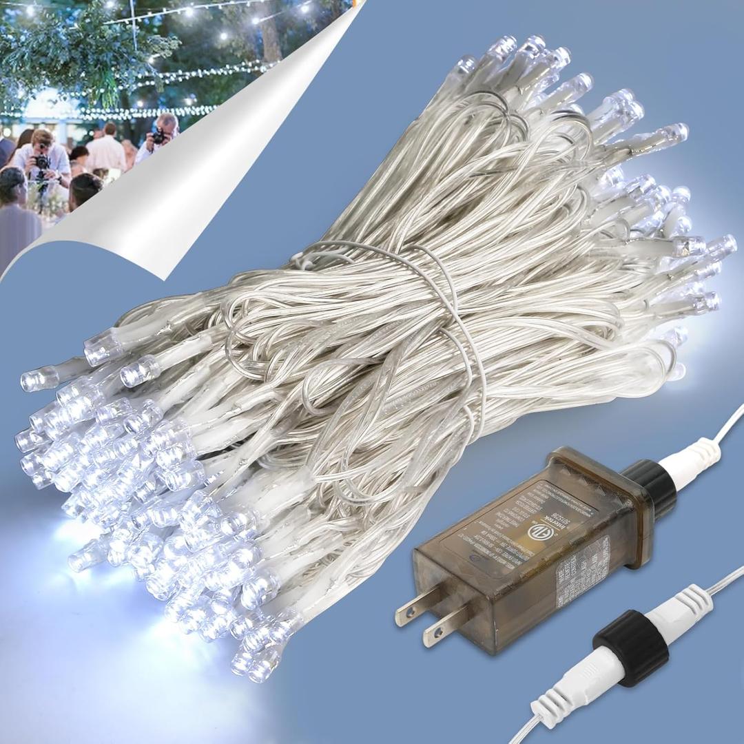 Cool White Christmas Lights, 71Ft 200 LED White Christmas Lights, UL Certified Plug in Twinkle Lights Outdoor, Indoor Fairy String Lights 8 Modes & Timer for Tree, Bedroom, Party Wedding