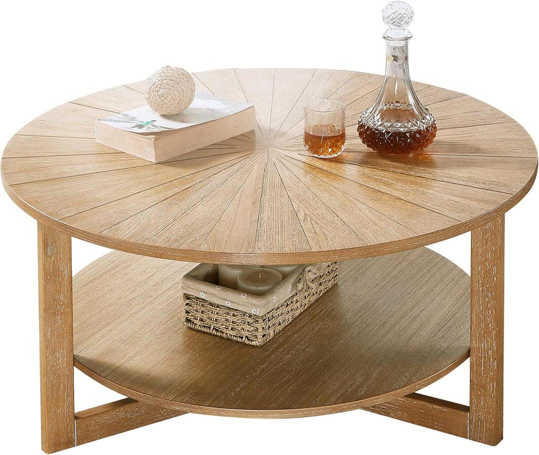 LEEMTORIG Oval Coffee Tables with Storage Shelf for Living Room, Oval Wood Coffee Table, Industrial Wood Tabletop, 26" D x 43.3" W x 17.9" H, Rustic Natural, KFZ-1811