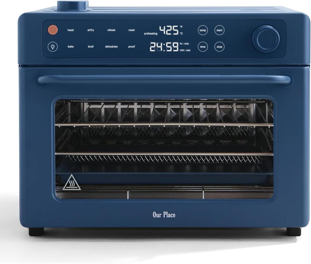 Our Place Wonder Oven Pro | 8-in-1 Digital Air Fryer & Countertop Oven with Basket, Rack, Pan & Tray | 3-Rack, 32 QT - Air Fry, Toast, Roast, Bake, Reheat, Broil, Proof & Dehydrate | Blue Salt, 32 Quarts