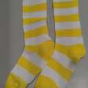 DAZCOS Striped Thigh High Socks Elastic Over The Knee Knit Stockings for Halloween Christmas Daily and Cosplay (One Size, Yellow+white)