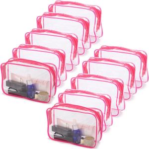 Tbestmax 10 Pcs Clear Cosmetic Bags Small Makeup Bags Portable Waterproof Travel Toiletry Bags Organizer Rose Red, 7.5"x 4.8"x 2.3"