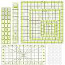 Quilting Rulers,7 Acrylic Ruler Quilting Templates(4.5"X4.5", 6"X6", 9.5"X9.5", 12.5"X12.5",6.5"x12",2"x12",3"x9"),Acrylic Rulers Fabric Cutting Ruler with Non-Slip Rings for Quilting and Sewing (yellow green)