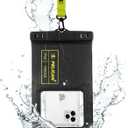 Pelican Marine - IP68 Waterproof Phone Pouch (XL Size) Floating Waterproof Phone Case - Beach Cruise Ship Travel Essentials - Works with All Phones - Detachable Lanyard - Black/Hi-Vis Yellow (Black/Neon - 1 Pack - XL)